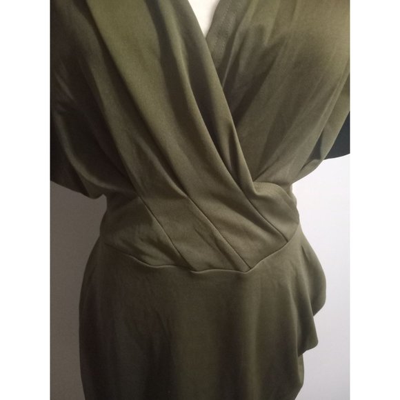 Shein Curve 1XL Green Deep V Casual Occasion Date Knee Length Classic Stretch Dr - Picture 2 of 4